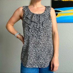 White | Black Ruffled Sleeveless Blouse